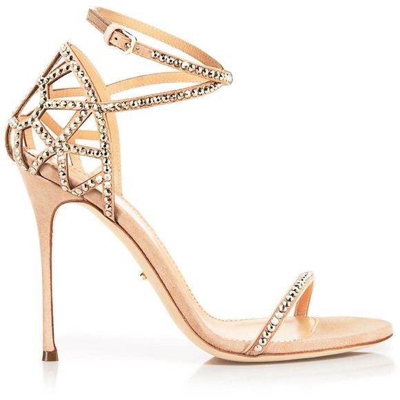 Sergio Rossi Womens Mirror Oro Rosa Taupe Open Toe Slingback Heels Shoes NWT - Picture 2 of 3